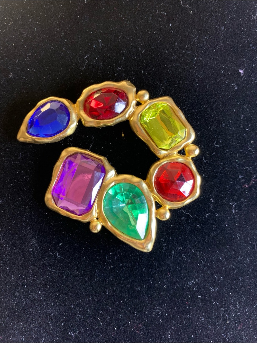 Gold-Tone Multicolor Gem Cabochon Circle Brooch